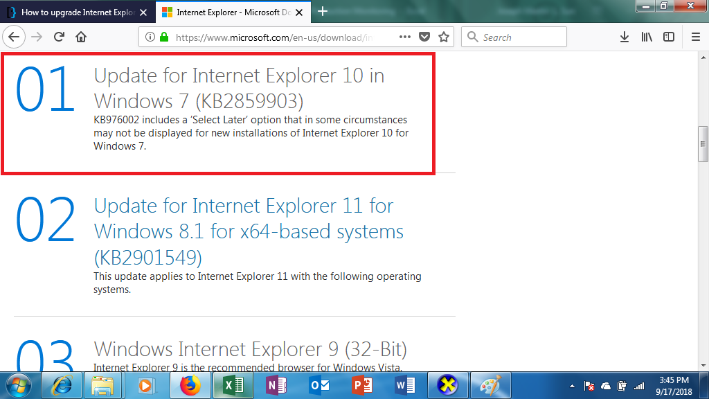 Internet Explorer Upgrade Windows 7